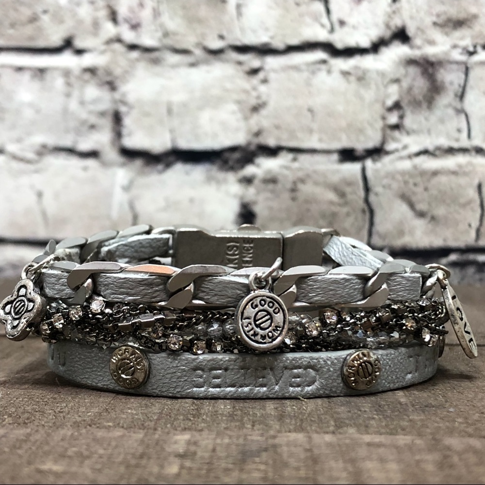 SILVER GoodWorks Leather Empowerment Bracelet